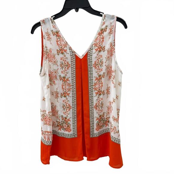 Violet & Claire Orange Floral Printed Boho Sleeveless V-neck Tank- Size Medium - Picture 2 of 6